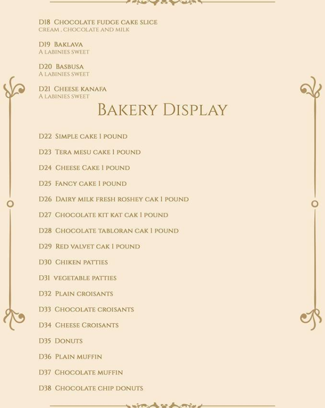 Bakery menu Chahaar Baagh Gujranwala