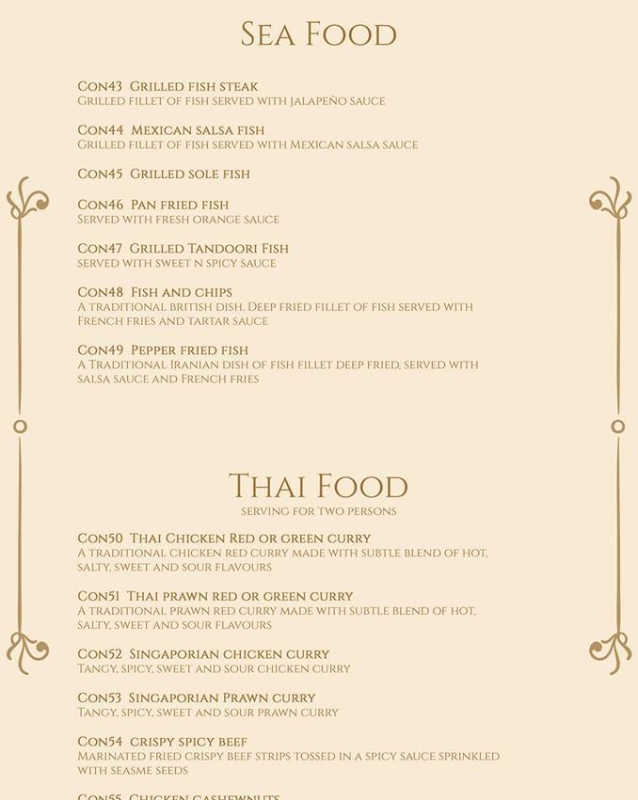 sea food and Thai Food menu Chahaar Baagh