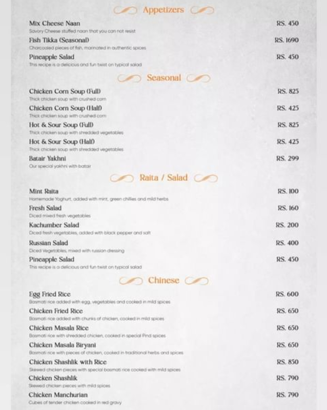 Pind restaurant menu in Gujranwala