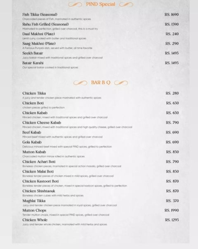 Pind restaurant menu