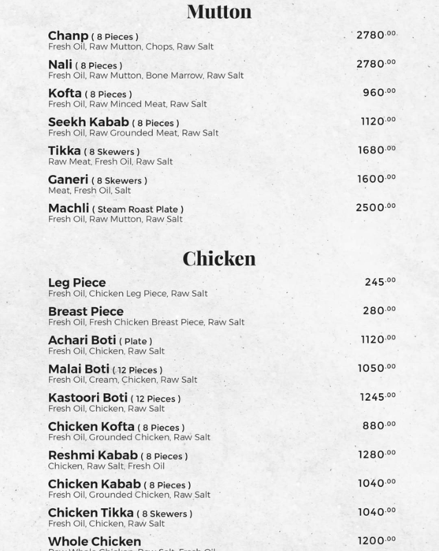 B.B.Q menu Shahbaz Tikka