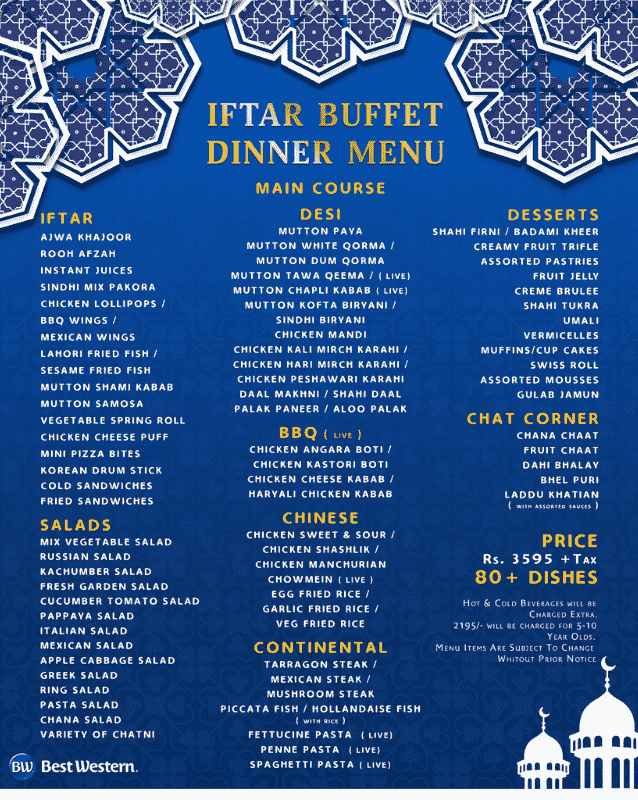 Best Western hotel Gujranwala iftar buffet