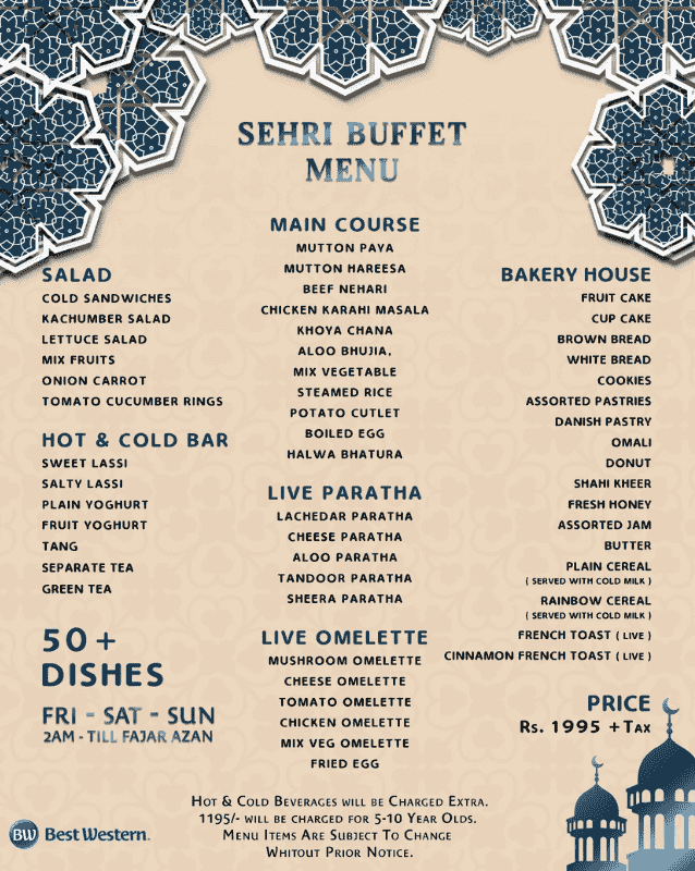 sehri buffet menu