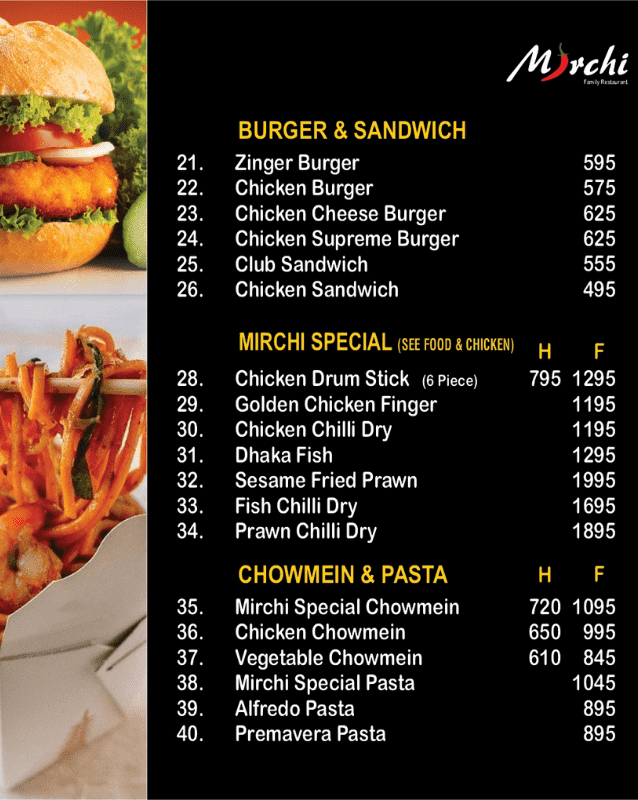 Fast Food menu