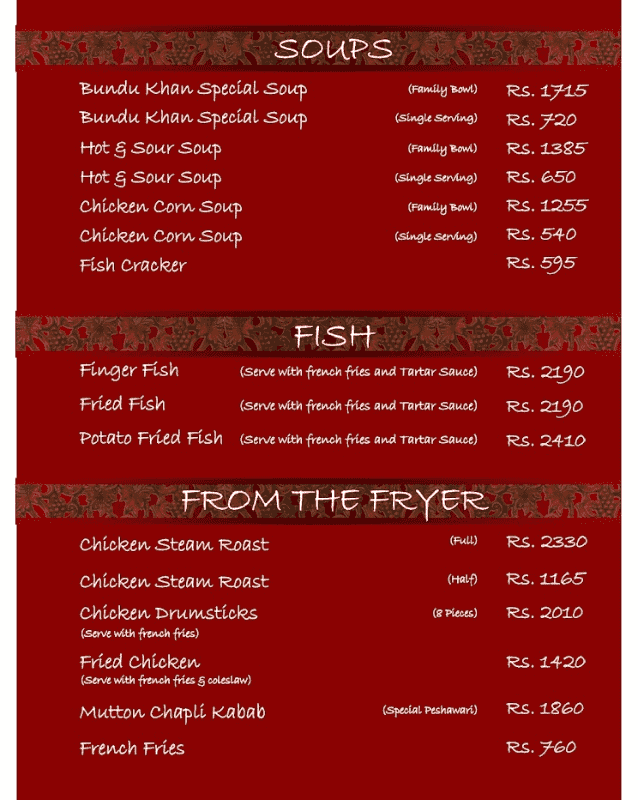 bundu khan menu