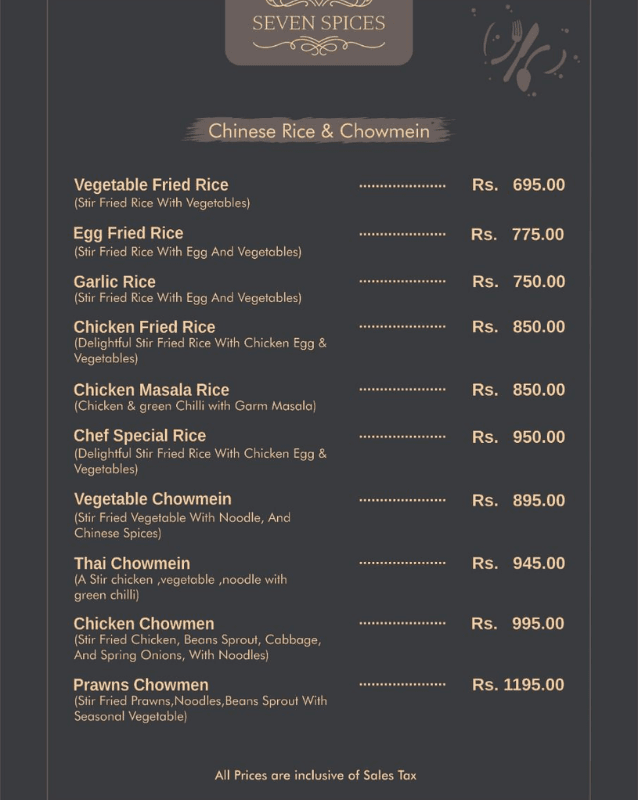 chinese rice and chowmein menu