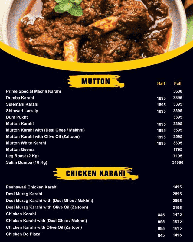 mutton and chicken menu prime restaurant